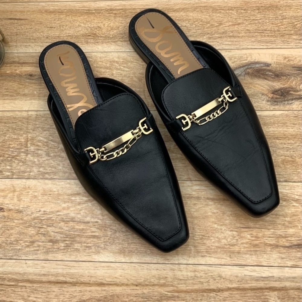 Sam Edelman Evelan Black Leather Chain Square-Toe Loafer Mule, Size 9M (V-8)